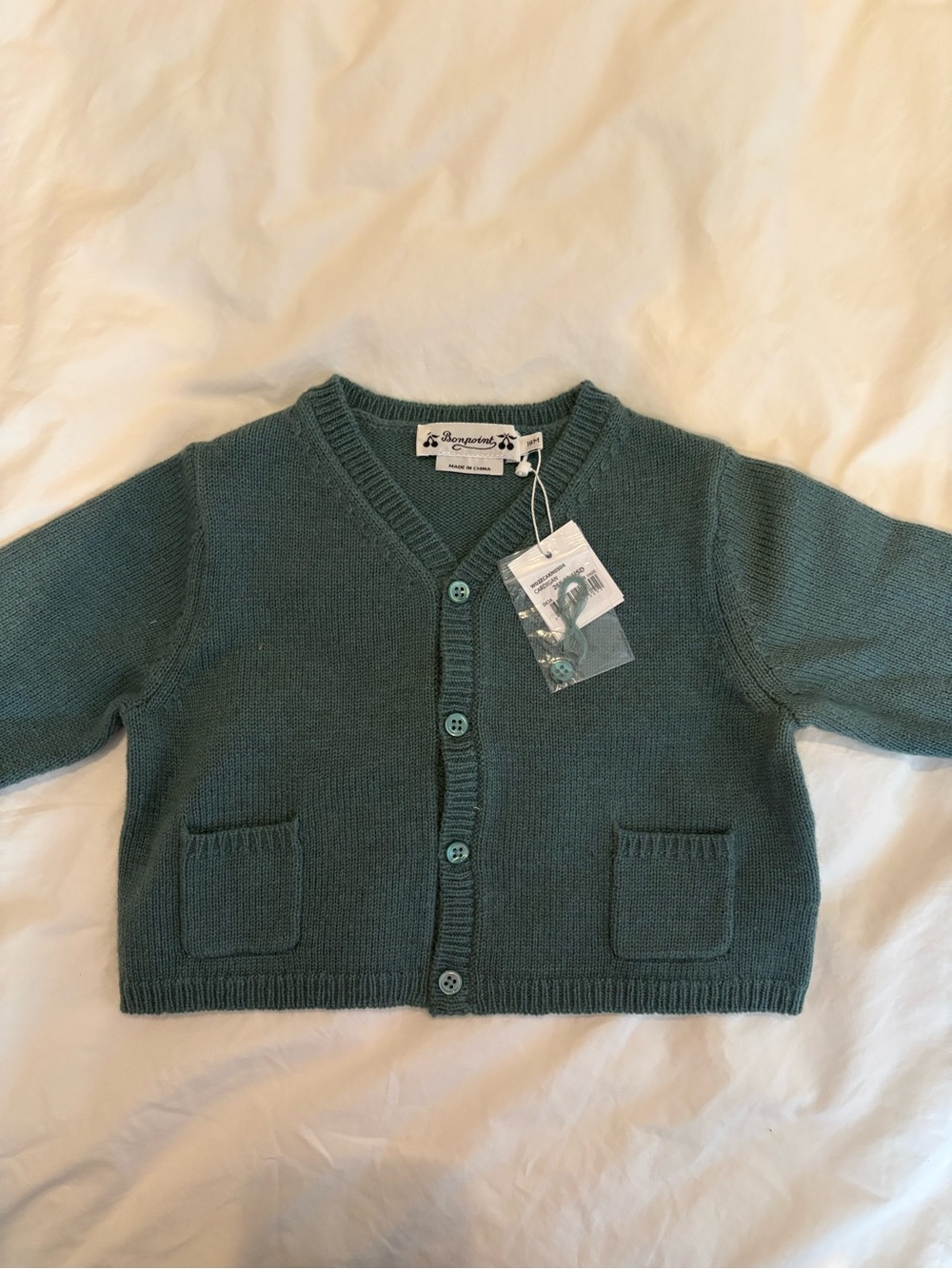 Bonpoint Toddler Teal Knit Cardigan